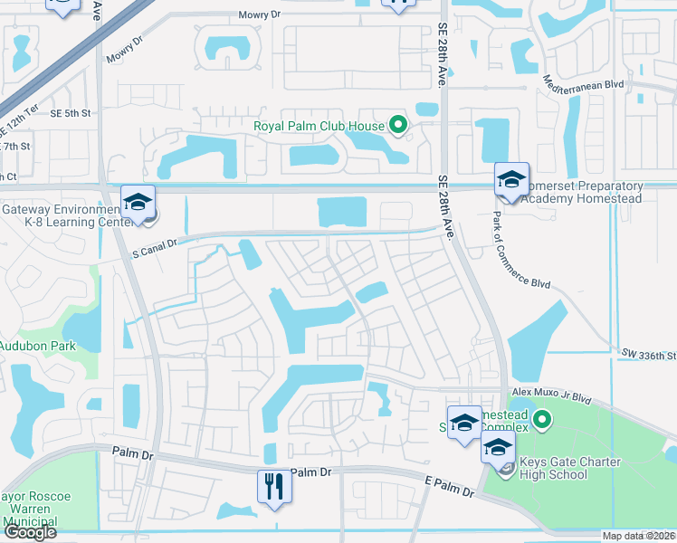 map of restaurants, bars, coffee shops, grocery stores, and more near 2492 Southeast 11th Court in Homestead