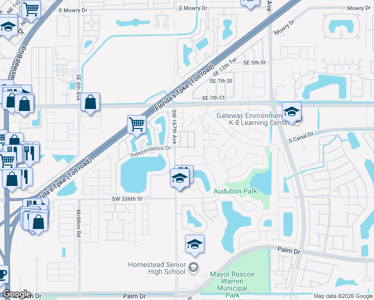map of restaurants, bars, coffee shops, grocery stores, and more near 1133 Southeast 12th Terrace in Homestead
