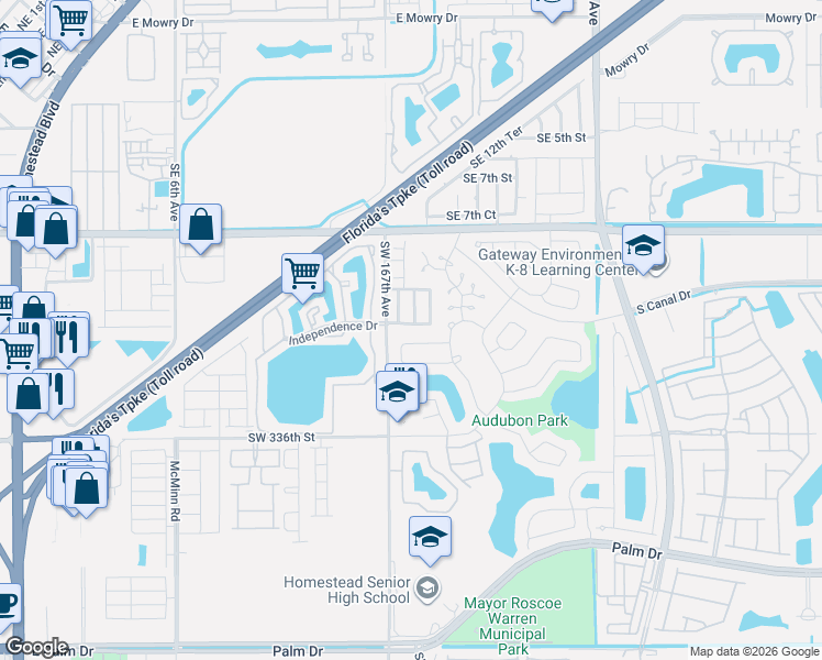 map of restaurants, bars, coffee shops, grocery stores, and more near 1133 Southeast 12th Terrace in Homestead