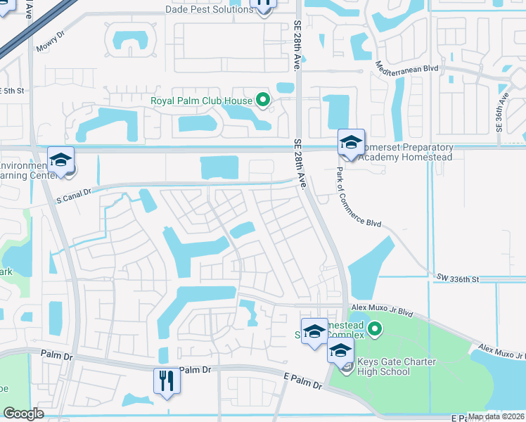 map of restaurants, bars, coffee shops, grocery stores, and more near 1273 Southeast 26th Avenue in Homestead
