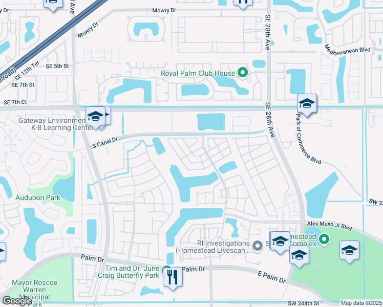 map of restaurants, bars, coffee shops, grocery stores, and more near 2473 Southeast 11th Street in Homestead