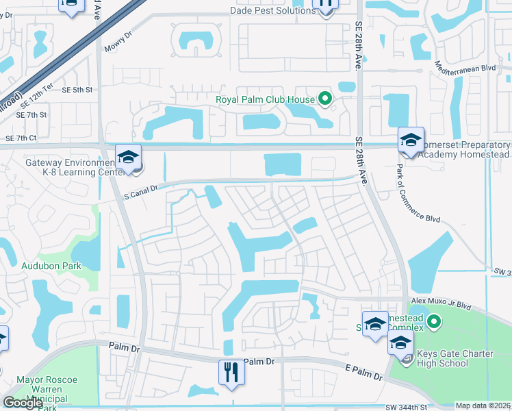 map of restaurants, bars, coffee shops, grocery stores, and more near 2473 Southeast 11th Street in Homestead