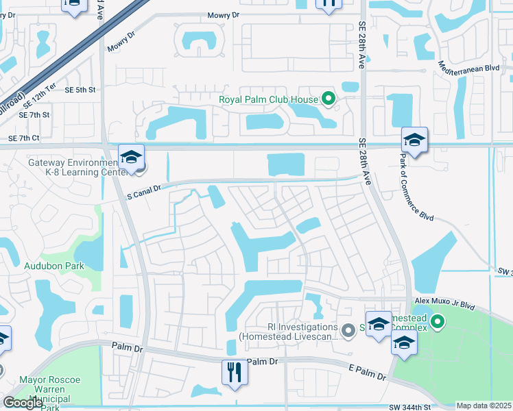 map of restaurants, bars, coffee shops, grocery stores, and more near 2344 Southeast 11th Street in Homestead