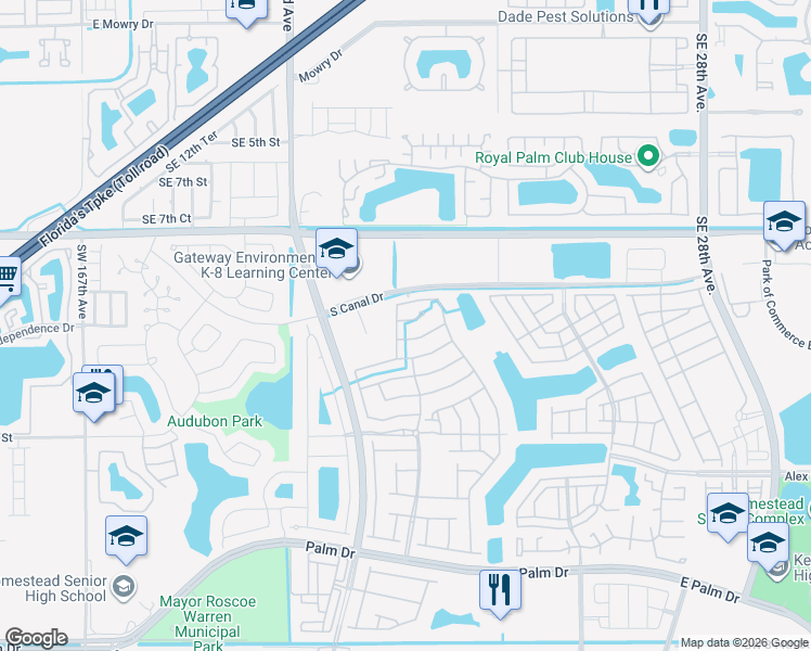 map of restaurants, bars, coffee shops, grocery stores, and more near 1081 Southeast 19th Avenue in Homestead