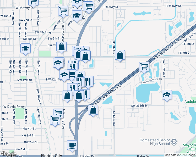 map of restaurants, bars, coffee shops, grocery stores, and more near 33001 South Dixie Highway in Florida City