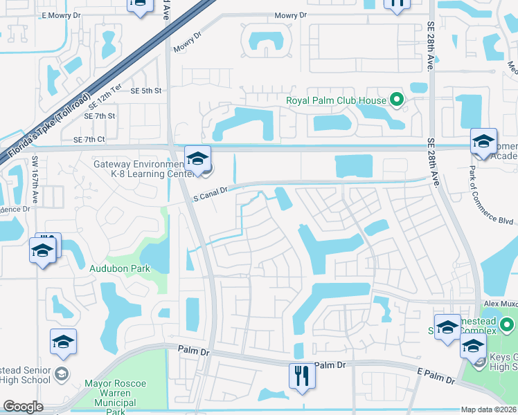 map of restaurants, bars, coffee shops, grocery stores, and more near 2055 Southeast 12th Street in Homestead