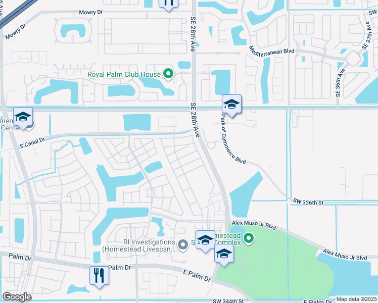 map of restaurants, bars, coffee shops, grocery stores, and more near 2681 Southeast 13th Court in Homestead