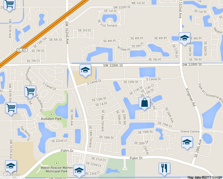 map of restaurants, bars, coffee shops, grocery stores, and more near 2075 Southeast 12th Street in Homestead
