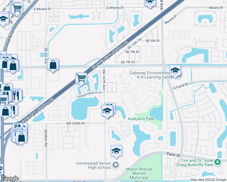 map of restaurants, bars, coffee shops, grocery stores, and more near 1133 Southeast 12th Terrace in Homestead
