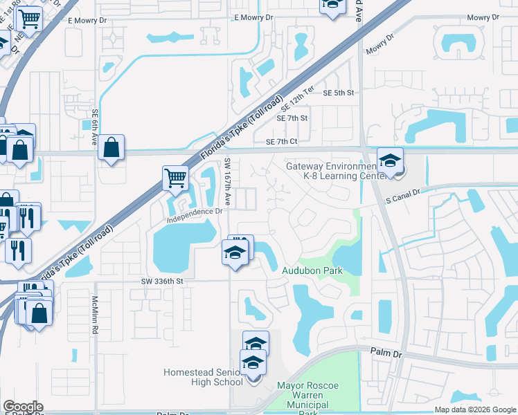 map of restaurants, bars, coffee shops, grocery stores, and more near 1139 Southeast 13th Terrace in Homestead