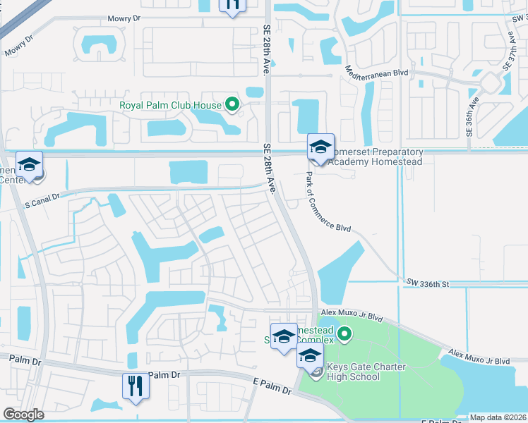 map of restaurants, bars, coffee shops, grocery stores, and more near 2681 Southeast 13th Court in Homestead
