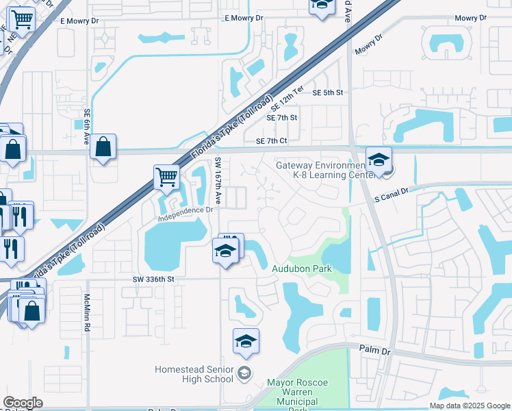 map of restaurants, bars, coffee shops, grocery stores, and more near 1194 Nighthawk Court in Homestead