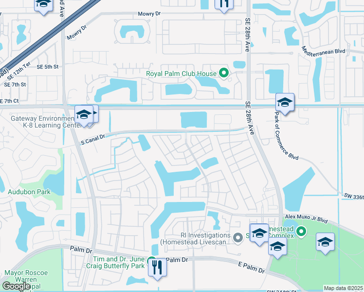 map of restaurants, bars, coffee shops, grocery stores, and more near 2473 Southeast 11th Street in Homestead