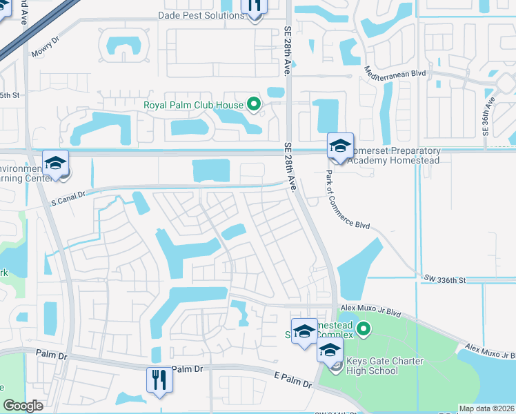 map of restaurants, bars, coffee shops, grocery stores, and more near 2681 Southeast 13th Court in Homestead
