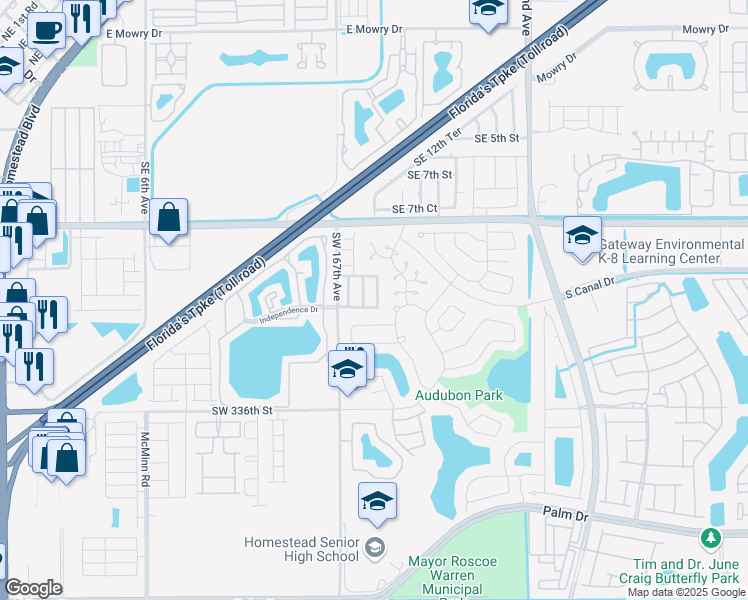 map of restaurants, bars, coffee shops, grocery stores, and more near 1194 Nighthawk Court in Homestead