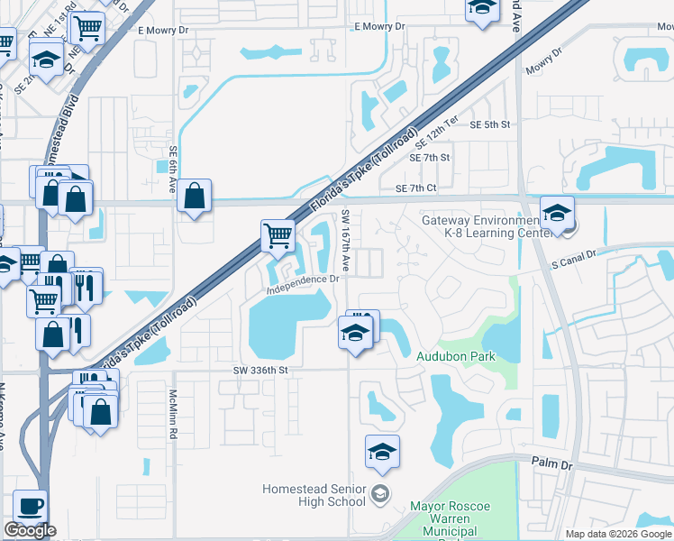 map of restaurants, bars, coffee shops, grocery stores, and more near 1135 North Franklin Avenue in Homestead