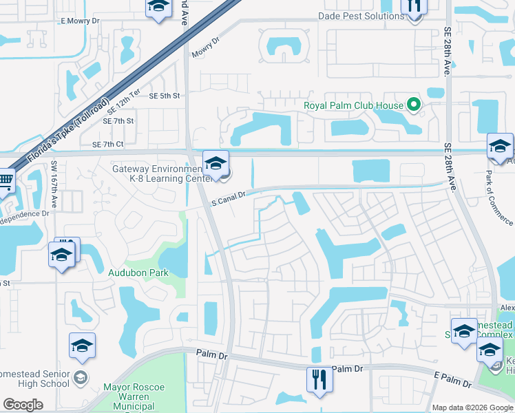 map of restaurants, bars, coffee shops, grocery stores, and more near 1081 Southeast 19th Avenue in Homestead