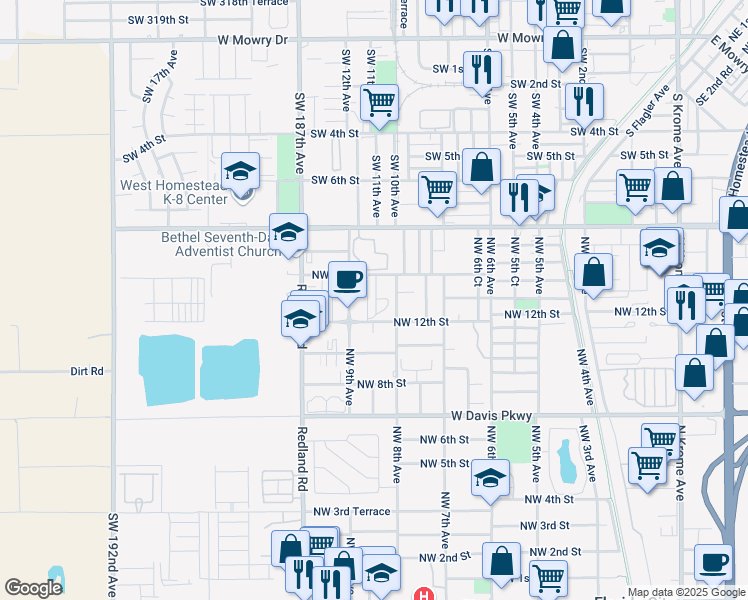 map of restaurants, bars, coffee shops, grocery stores, and more near 1216 Northwest 8th Court in Florida City
