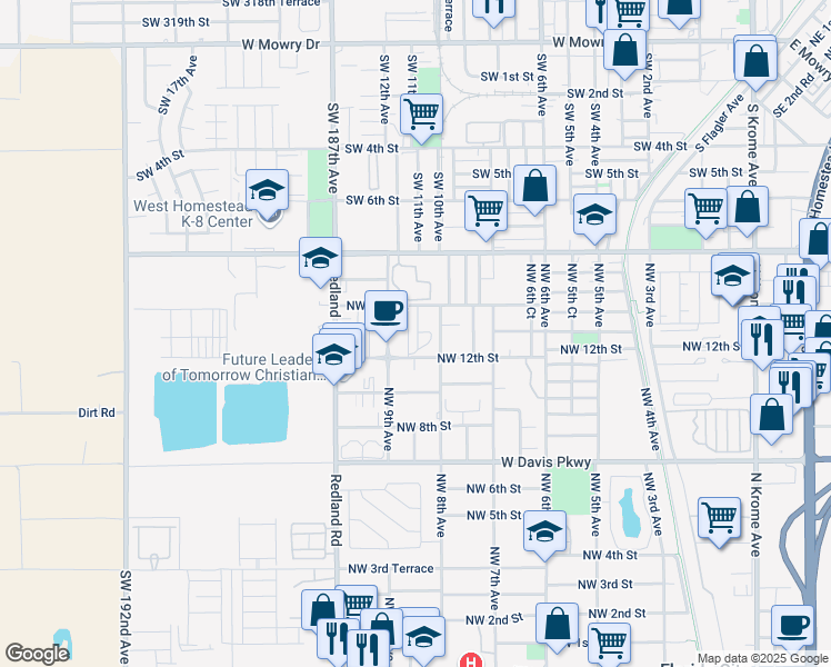 map of restaurants, bars, coffee shops, grocery stores, and more near 1208 Northwest 8th Court in Florida City