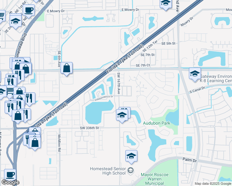 map of restaurants, bars, coffee shops, grocery stores, and more near 1135 North Franklin Avenue in Homestead