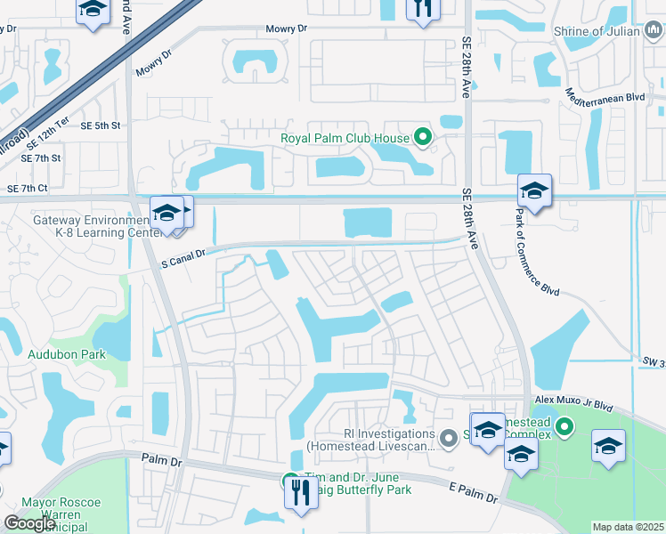map of restaurants, bars, coffee shops, grocery stores, and more near 2473 Southeast 11th Street in Homestead