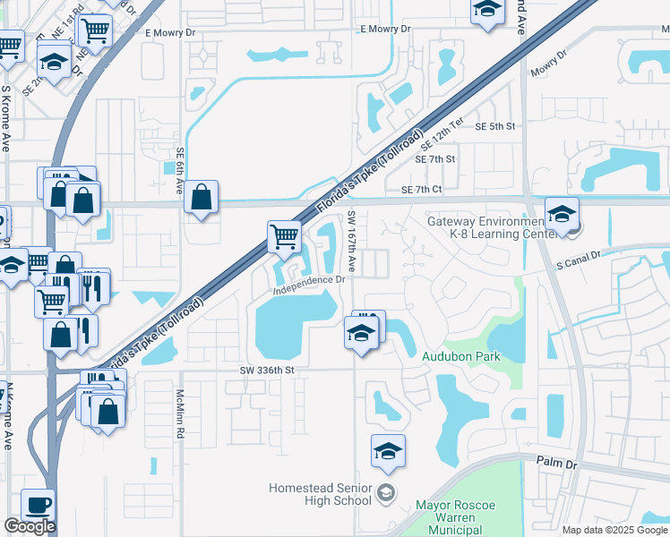 map of restaurants, bars, coffee shops, grocery stores, and more near 1135 North Franklin Avenue in Homestead