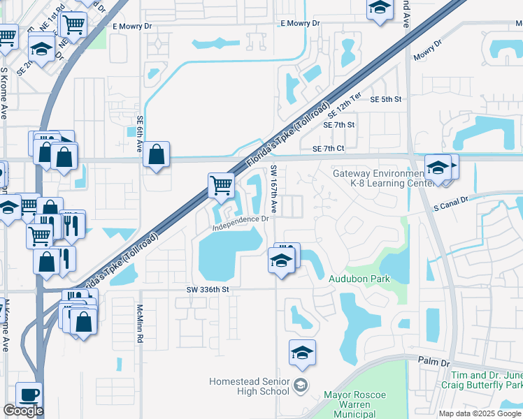 map of restaurants, bars, coffee shops, grocery stores, and more near 1135 North Franklin Avenue in Homestead