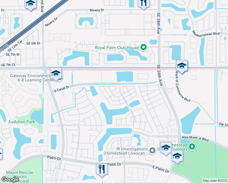 map of restaurants, bars, coffee shops, grocery stores, and more near 2473 Southeast 11th Street in Homestead