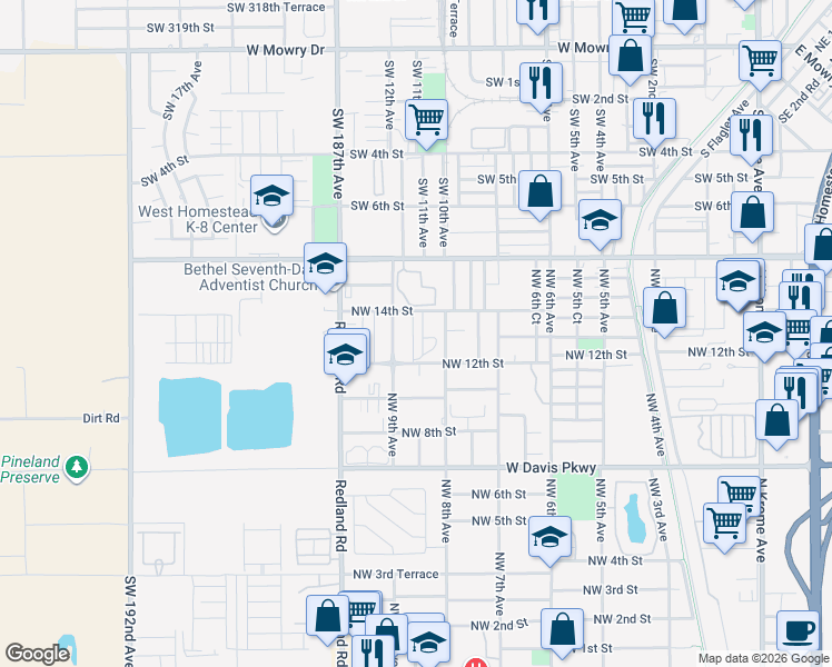 map of restaurants, bars, coffee shops, grocery stores, and more near 1232 Northwest 8th Avenue in Florida City