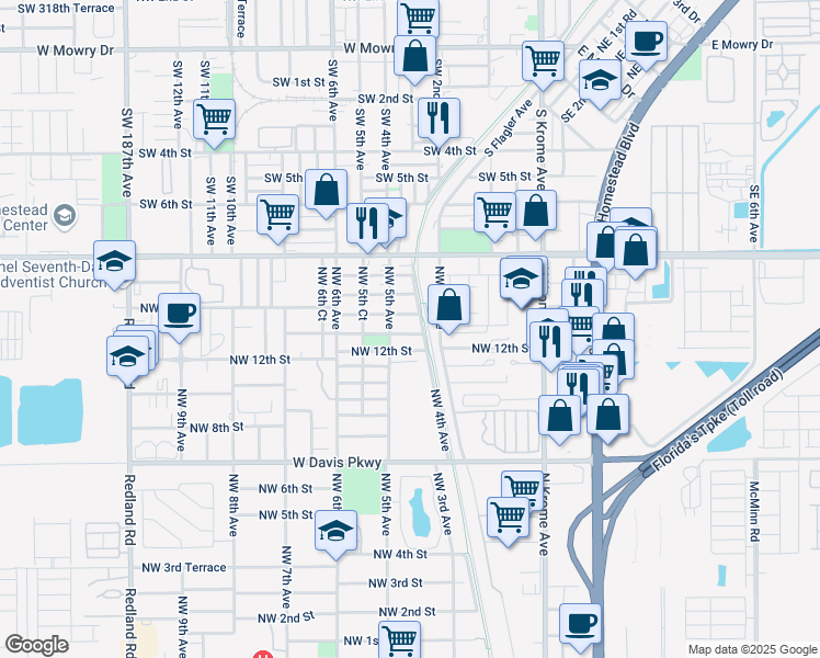 map of restaurants, bars, coffee shops, grocery stores, and more near 426 Northwest 13th Street in Florida City