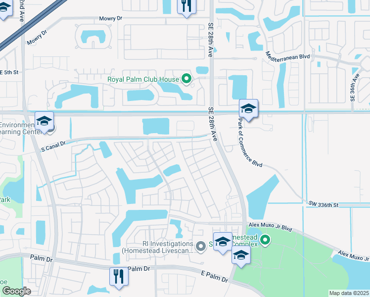 map of restaurants, bars, coffee shops, grocery stores, and more near 1273 Southeast 26th Avenue in Homestead