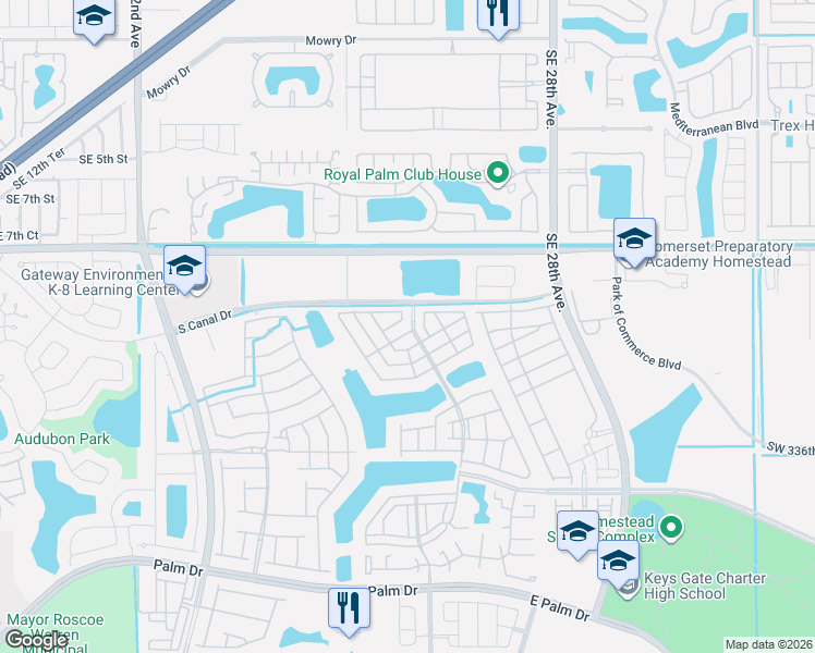 map of restaurants, bars, coffee shops, grocery stores, and more near 2473 Southeast 11th Street in Homestead