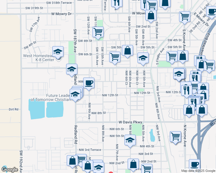 map of restaurants, bars, coffee shops, grocery stores, and more near 546 Northwest 13th Terrace in Florida City