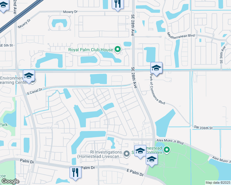 map of restaurants, bars, coffee shops, grocery stores, and more near 1273 Southeast 26th Avenue in Homestead