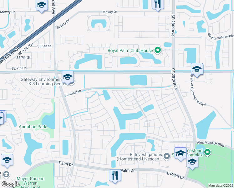 map of restaurants, bars, coffee shops, grocery stores, and more near 2344 Southeast 11th Street in Homestead