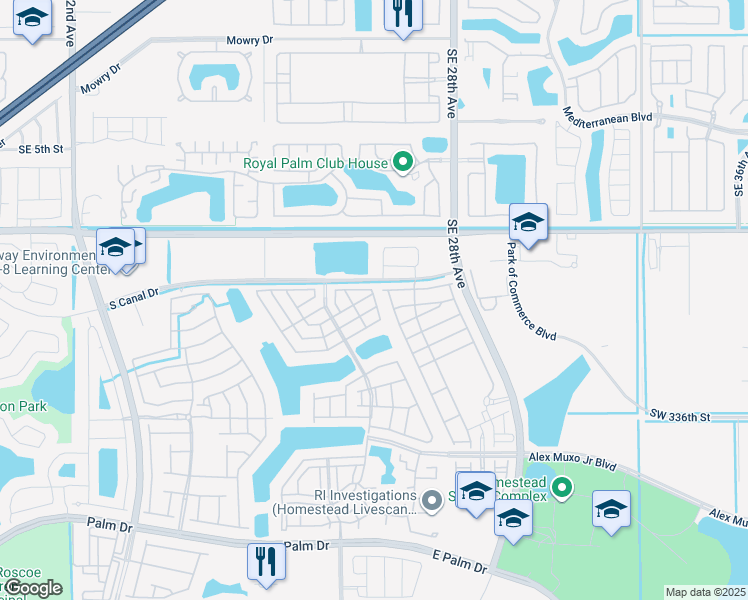 map of restaurants, bars, coffee shops, grocery stores, and more near 1273 Southeast 26th Avenue in Homestead