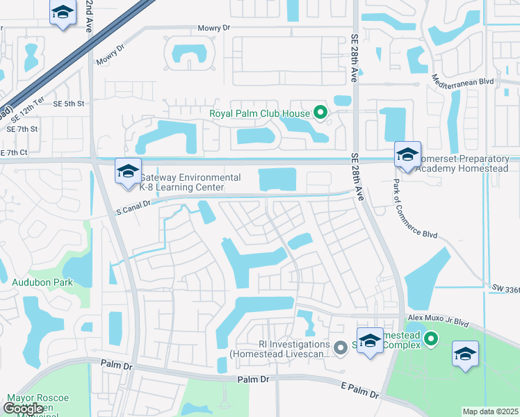 map of restaurants, bars, coffee shops, grocery stores, and more near 2473 Southeast 11th Street in Homestead