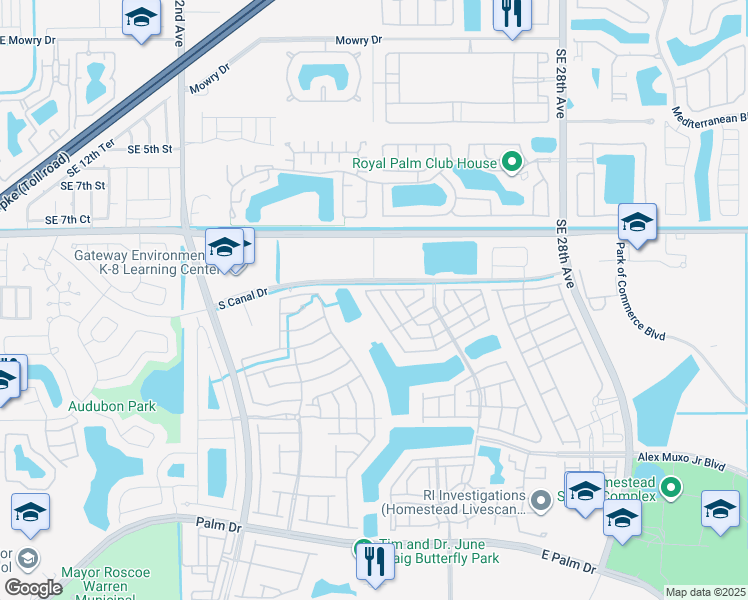 map of restaurants, bars, coffee shops, grocery stores, and more near 1031 Southeast 23rd Avenue in Homestead