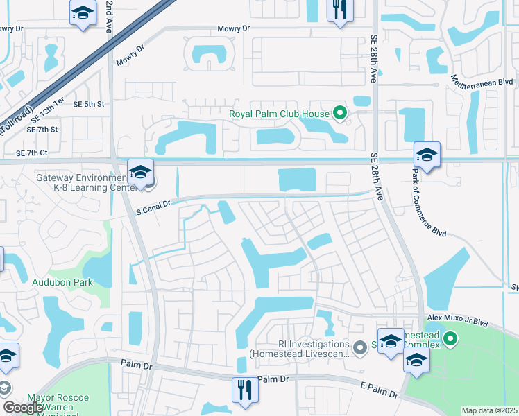 map of restaurants, bars, coffee shops, grocery stores, and more near 2344 Southeast 11th Street in Homestead