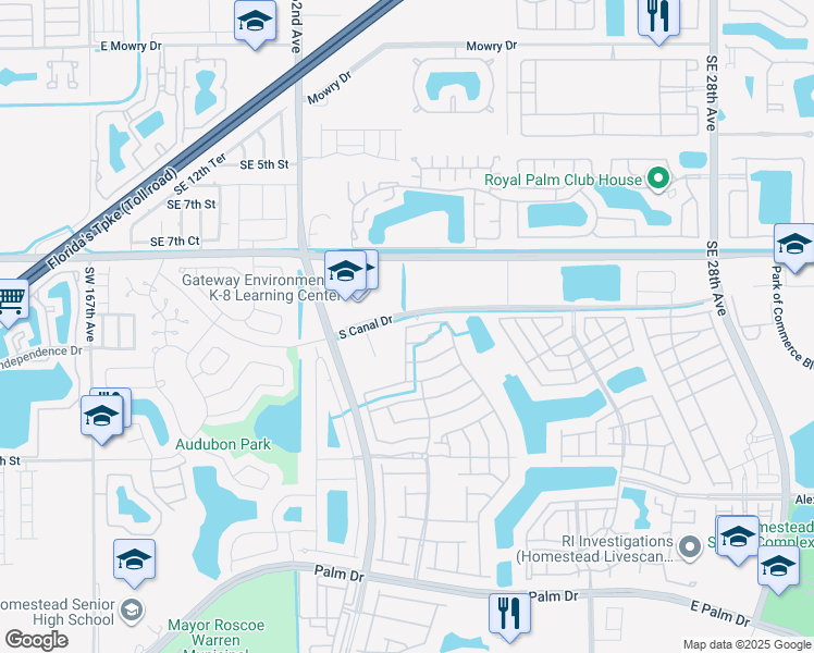 map of restaurants, bars, coffee shops, grocery stores, and more near 1081 Southeast 19th Avenue in Homestead