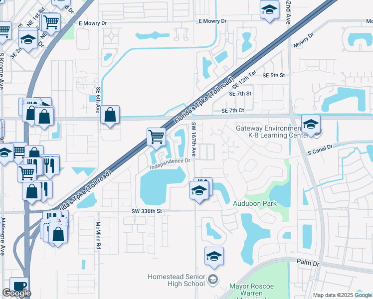 map of restaurants, bars, coffee shops, grocery stores, and more near 1135 North Franklin Avenue in Homestead