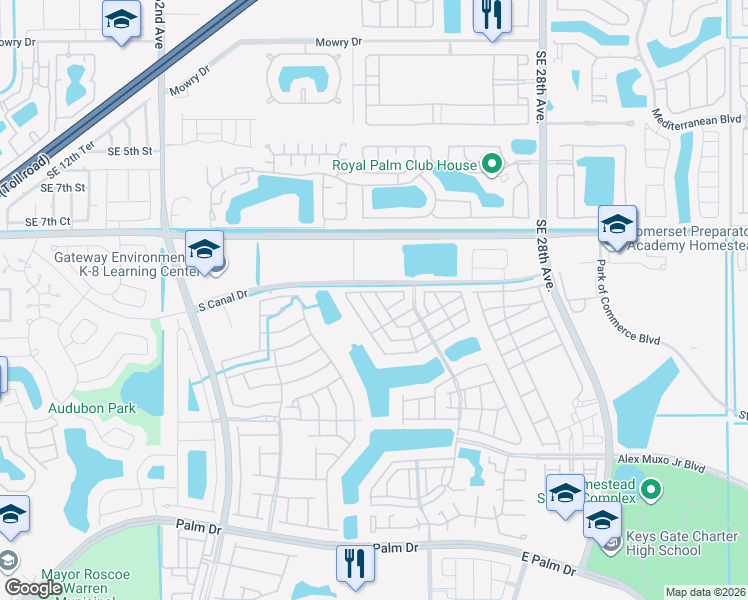 map of restaurants, bars, coffee shops, grocery stores, and more near 2344 Southeast 11th Street in Homestead