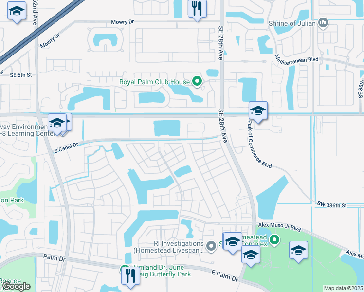 map of restaurants, bars, coffee shops, grocery stores, and more near 1273 Southeast 26th Avenue in Homestead