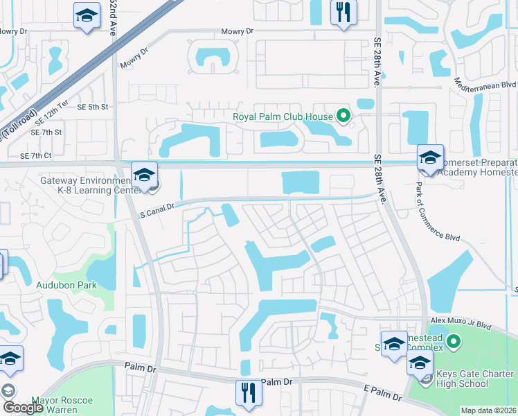 map of restaurants, bars, coffee shops, grocery stores, and more near 2344 Southeast 11th Street in Homestead