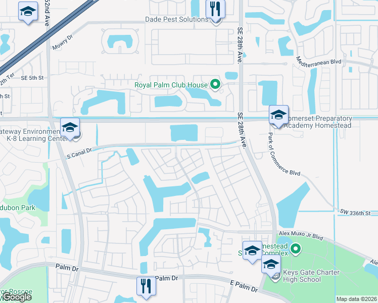 map of restaurants, bars, coffee shops, grocery stores, and more near 2492 Southeast 11th Court in Homestead