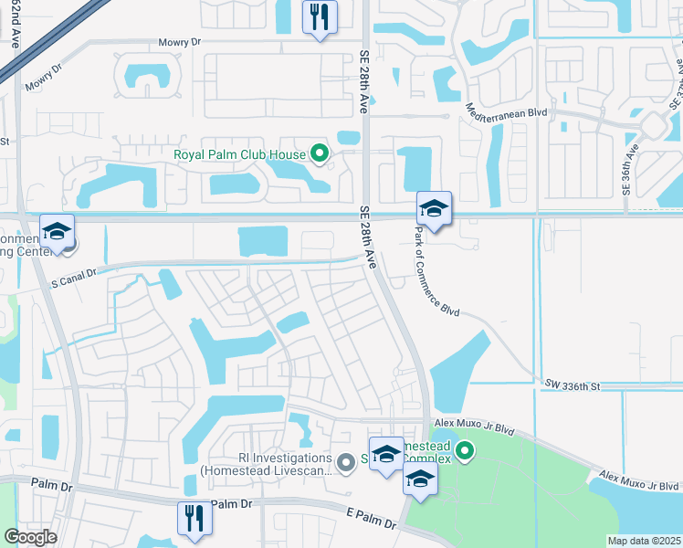 map of restaurants, bars, coffee shops, grocery stores, and more near 888 Kingman Road in Homestead