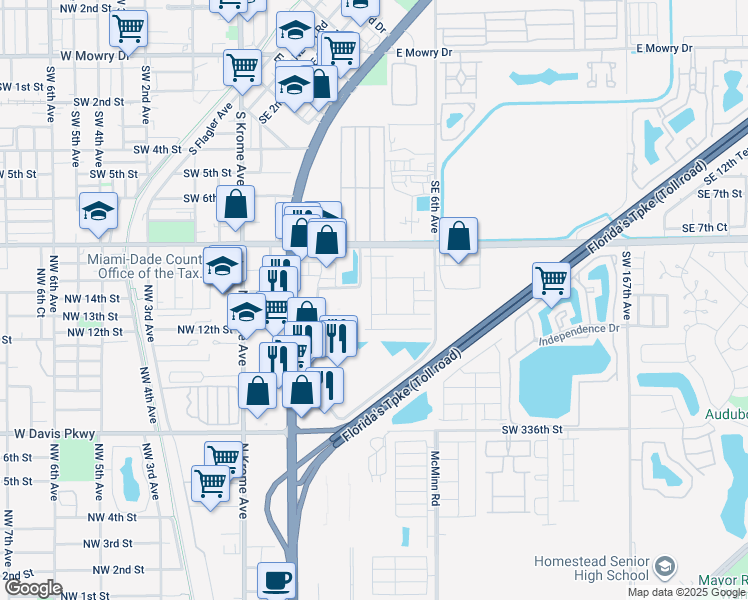 map of restaurants, bars, coffee shops, grocery stores, and more near 33001 South Dixie Highway in Homestead