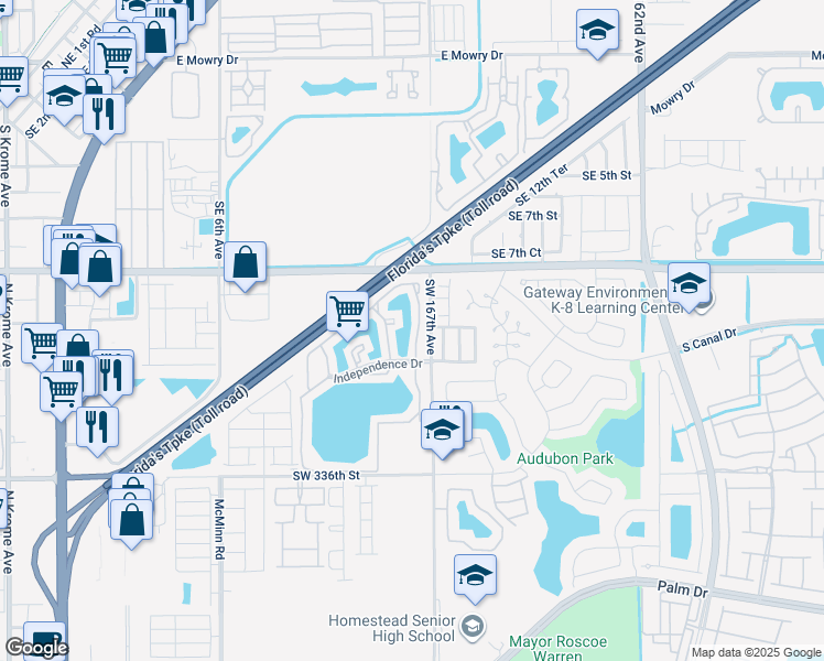 map of restaurants, bars, coffee shops, grocery stores, and more near 1120 North Franklin Avenue in Homestead