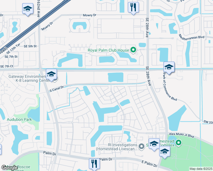 map of restaurants, bars, coffee shops, grocery stores, and more near 2505 Southeast 10th Street in Homestead