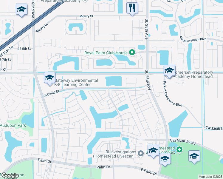 map of restaurants, bars, coffee shops, grocery stores, and more near 2505 Southeast 10th Street in Homestead